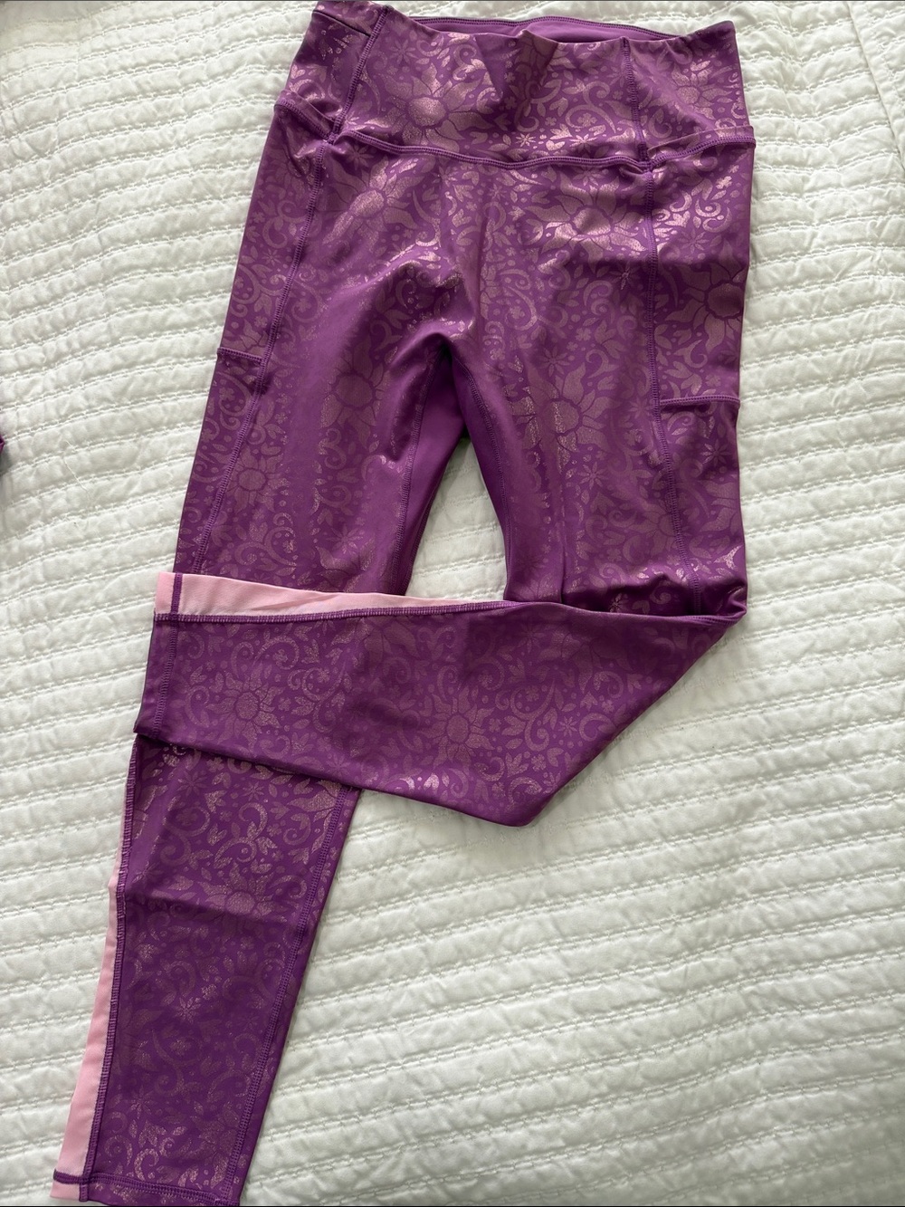 Crowned Athletics Women’s Rapunzel Purple Active Leggings with Pink Accent